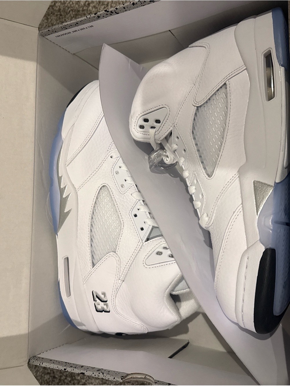 Jordan White Leather Retro Basketball Sneakers with Ice Outsole